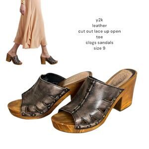y2k‎ chunky lace up cut out leather Clogs Sandals by Matisse size 9.